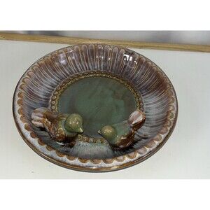 Tii Vintage Studio art Pottery Bowl With Birds Mid-century Modern 1970 Glaze